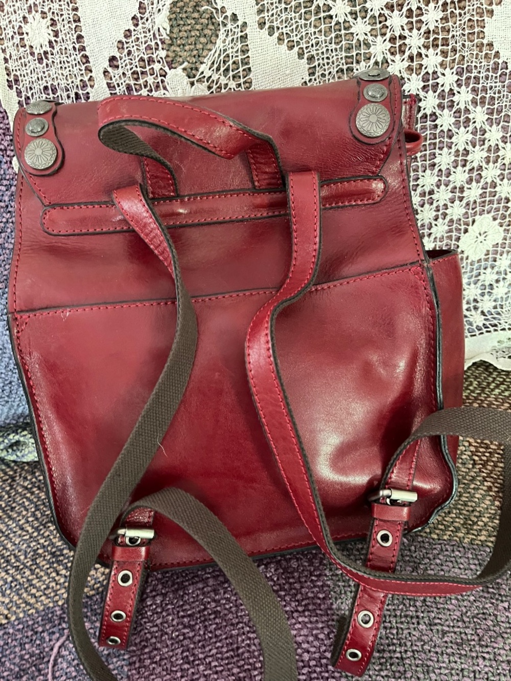 Patricia Nash Red Leather Tassel Backpack with Concho Detail - Picture 2 of 7